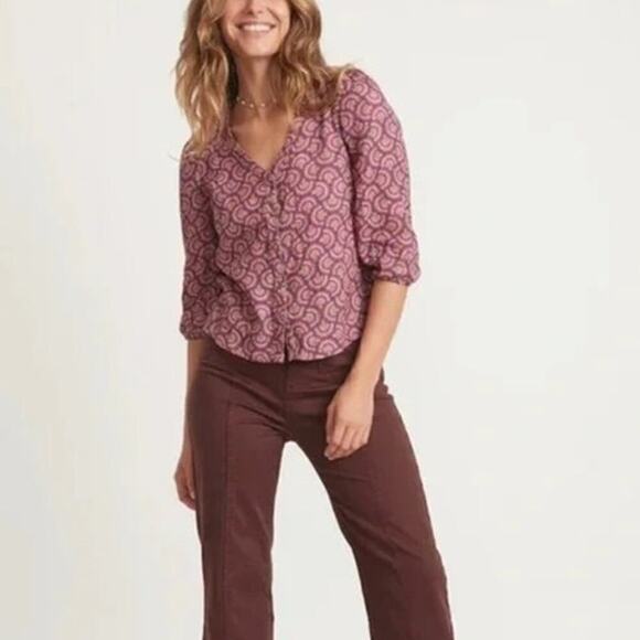 Marine Layer Colette Top Printed Doublecloth Fan Block Print Pink Purple NWT S - Picture 3 of 8